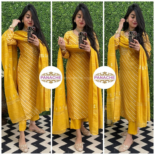 Haldi yellow silk set