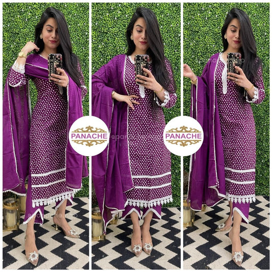 Purple Polka cotton suit in Karachi style