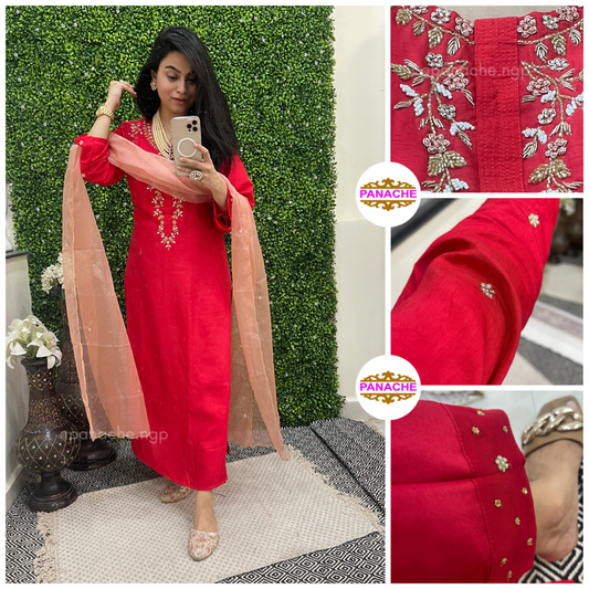 Elegant Silk Suit (tomato red)