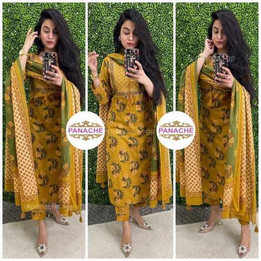 Print on print kurta pant dupatta set