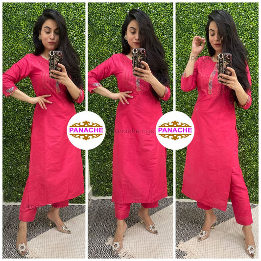Cherry Red Cotton Silk Set