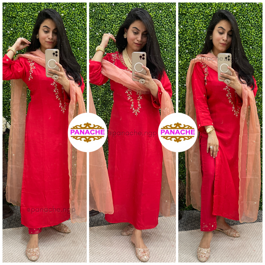 Elegant Silk Suit (tomato red)