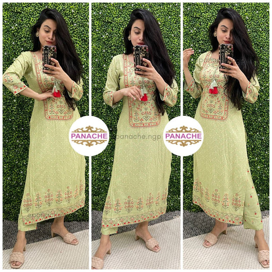 Linen Muslin print on print kurta pant set