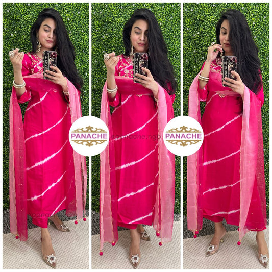 Pink leheriyan silk suit set