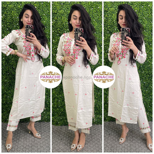 Off-white kurta dupatta set