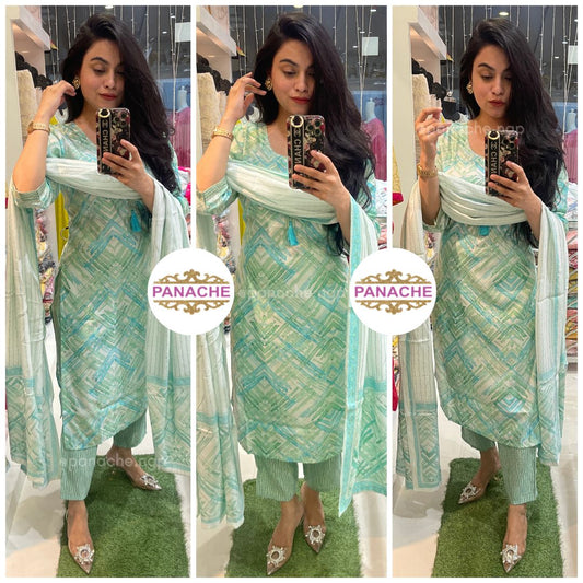 Print on print kurta pant dupatta set
