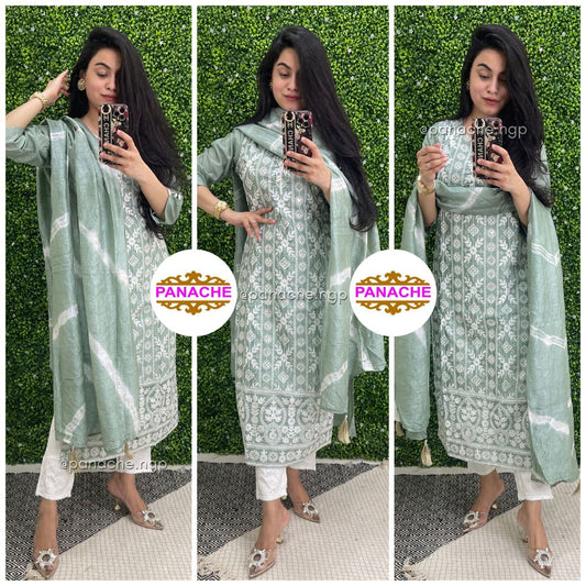Lucknowi thread work on kurta