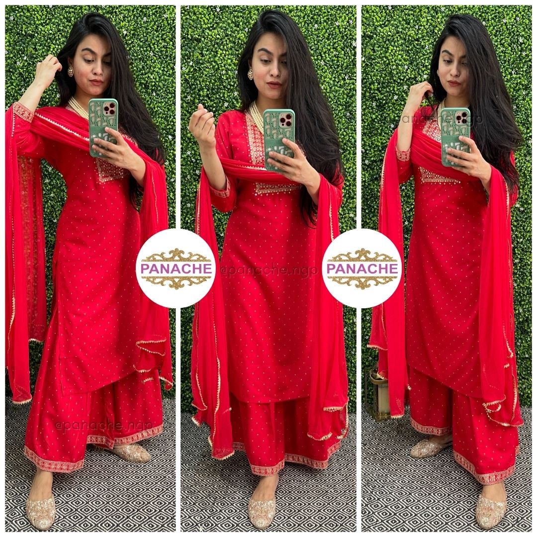 Budget sharara set in Red