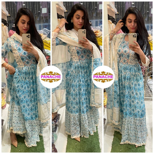 Frock Style with Ghera & Mul Dupatta