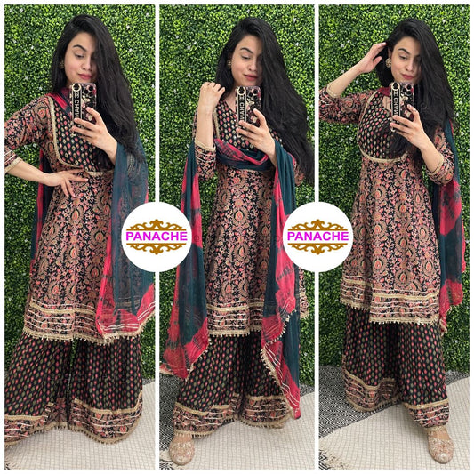 Slub Cotton Peplum Sharara Set