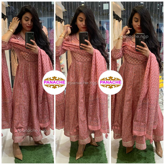 Floral Print & Hand made Tassels Anarkali
