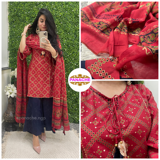 Tasseled & Printed Kurta & Dupatta Set