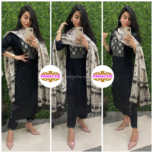 Black Kurta with Embroidery on Yolk