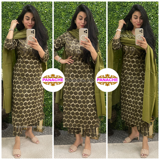 Olive 3 piece kurta pant dupatta set