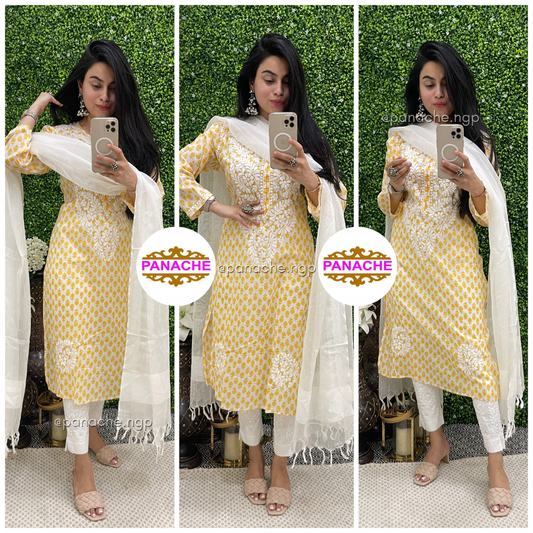 Yellow Lakhnavi Kurti sets